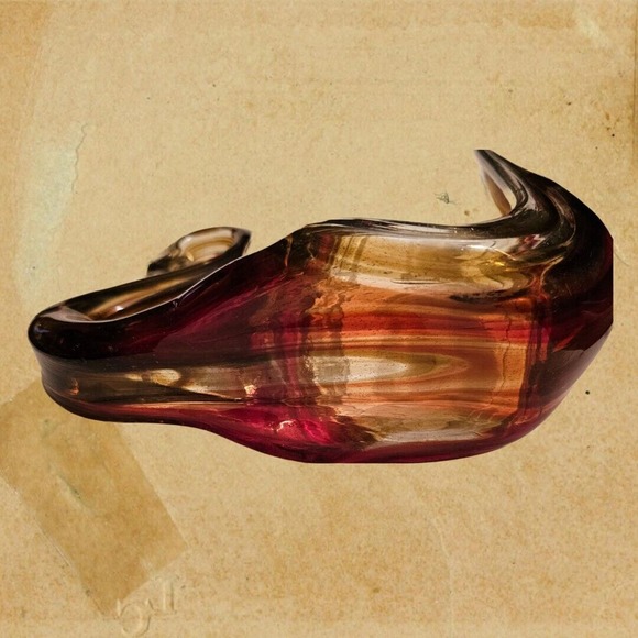 Art Glass Swan Napkin Holder Reds Browns Sooner Style Elegant Statement - Picture 6 of 11